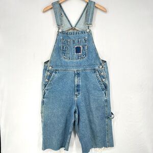 Vintage Denim Overall Shorts Size Unisex Medium Large Patchwork Knee Length